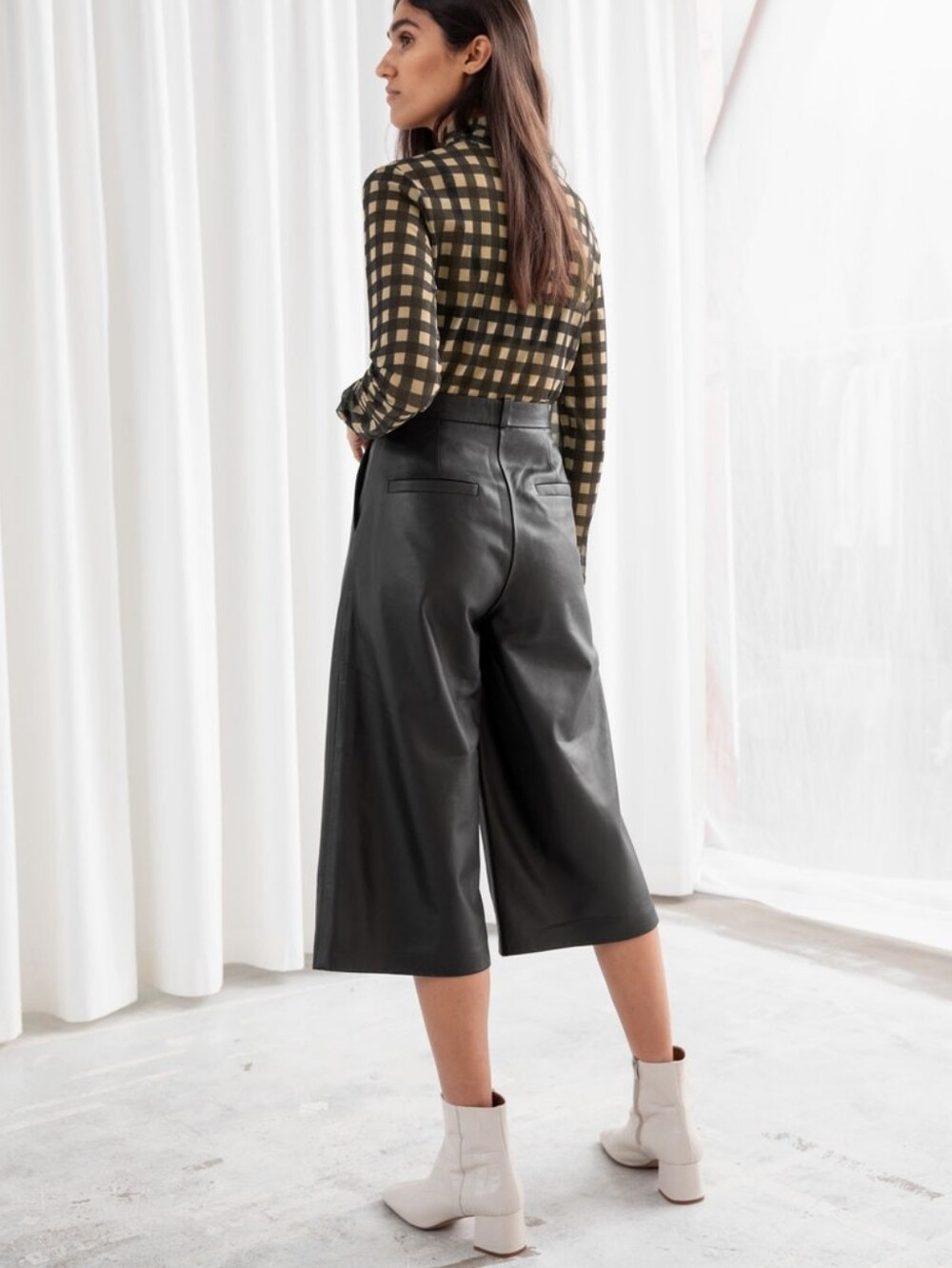 Custommade Sheep Leather Boline Anthracite Black Cropped Capri Trouser Pants